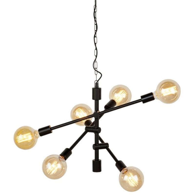 HANGING LAMP 6 BULB BLACK IRON - HANGING LAMPS